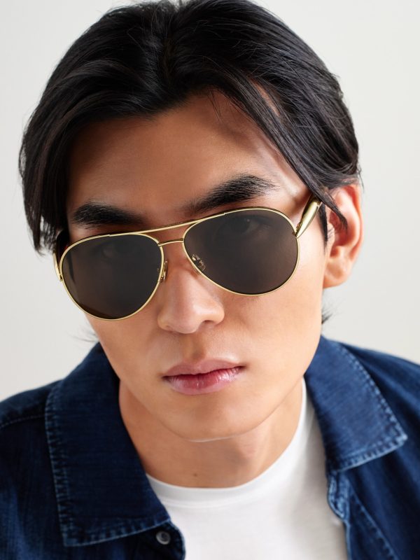 Sardine Aviator-Style Gold-Tone Sunglasses - OU Sardine Aviator-Style Gold-Tone Sunglasses - OU