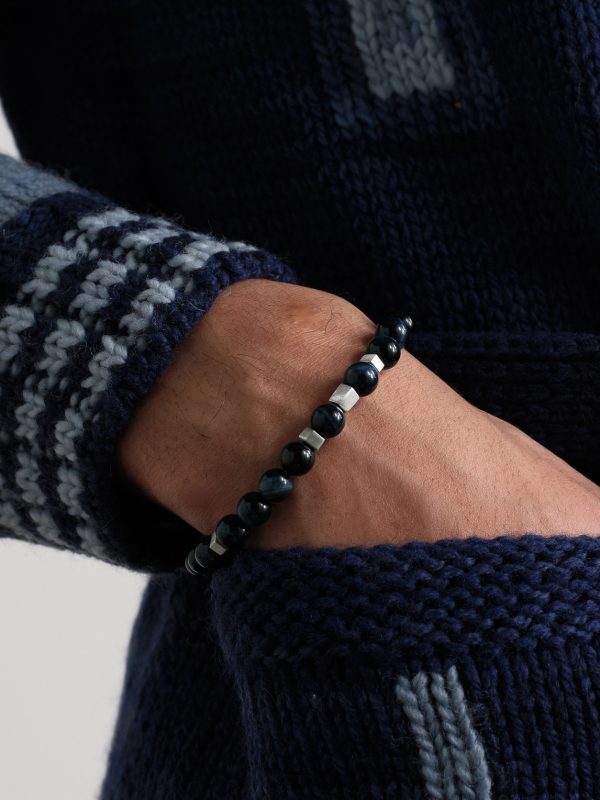 Sterling Silver Obsidian Beaded Bracelet - FR