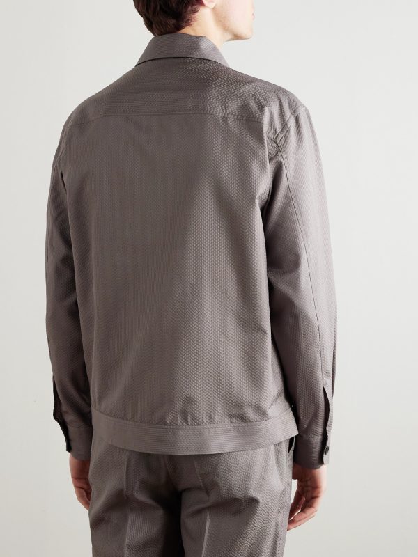 Herringbone Silk-Seersucker Overshirt - BK Herringbone Silk-Seersucker Overshirt - BK
