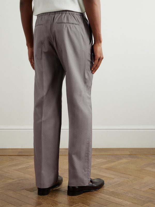 Asolo Straight-Leg Herringbone Silk-Seersucker Suit Trousers - BK Asolo Straight-Leg Herringbone Silk-Seersucker Suit Trousers - BK