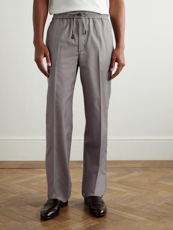 Asolo Straight-Leg Herringbone Silk-Seersucker Suit Trousers - FR Asolo Straight-Leg Herringbone Silk-Seersucker Suit Trousers - FR