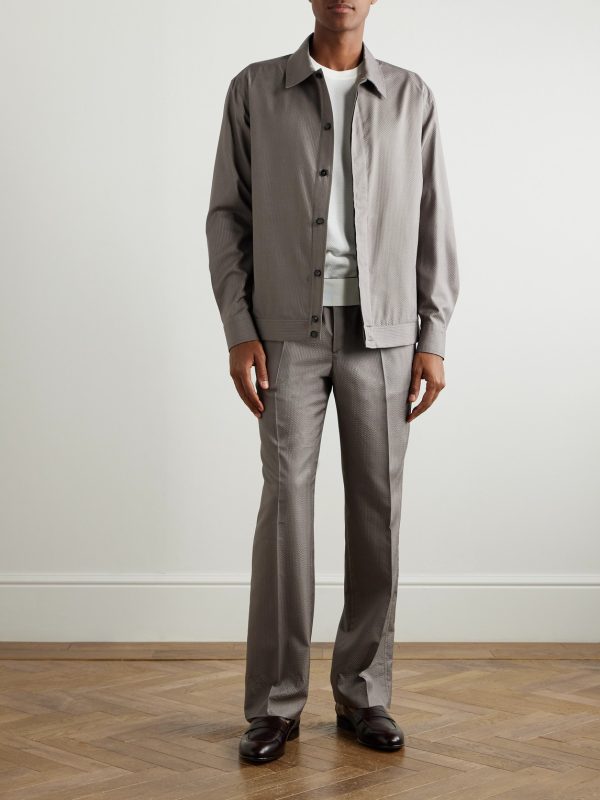 Asolo Straight-Leg Herringbone Silk-Seersucker Suit Trousers - OU Asolo Straight-Leg Herringbone Silk-Seersucker Suit Trousers - OU