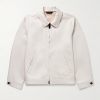 Leather-Trimmed Linen-Blend Bomber Jacket