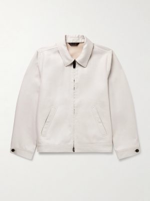 Leather-Trimmed Linen-Blend Bomber Jacket