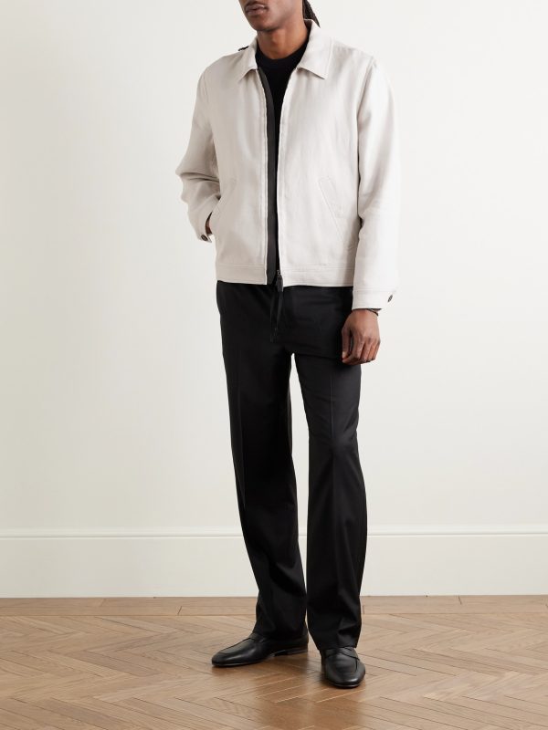 Leather-Trimmed Linen-Blend Bomber Jacket - OU
