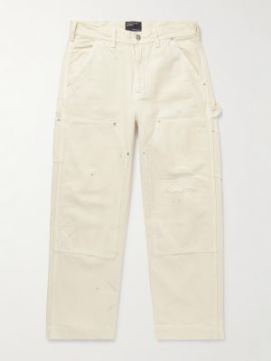 Straight-Leg Distressed Panelled Herringbone Denim Trousers Straight-Leg Distressed Panelled Herringbone Denim Trousers
