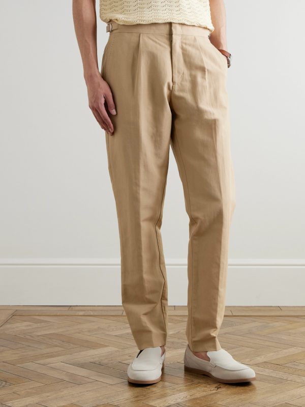 Carsyn Tapered Pleated Linen and Cotton-Blend Trousers - FR Carsyn Tapered Pleated Linen and Cotton-Blend Trousers - FR