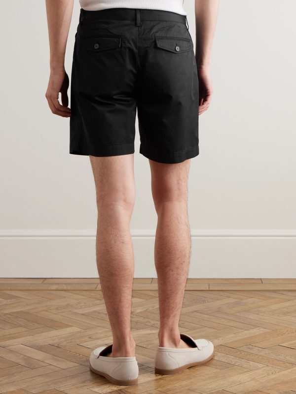 Straight-Leg Pleated Organic Cotton-Poplin Shorts - BK