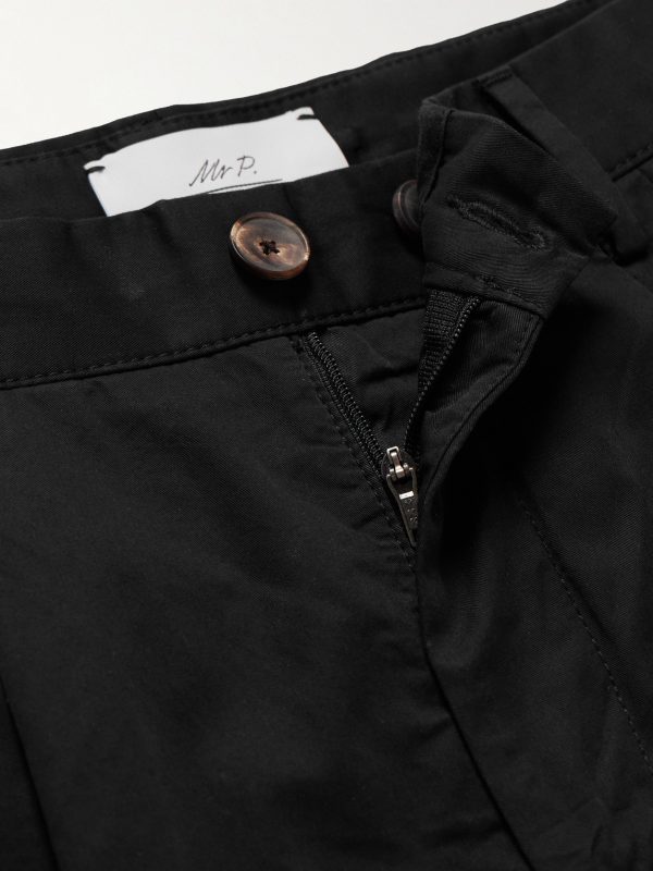 Straight-Leg Pleated Organic Cotton-Poplin Shorts - E1
