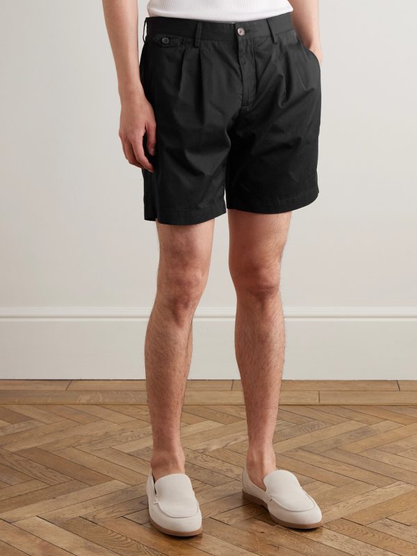 Straight-Leg Pleated Organic Cotton-Poplin Shorts - FR