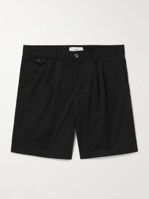 Straight-Leg Pleated Organic Cotton-Poplin Shorts
