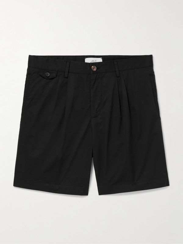 Straight-Leg Pleated Organic Cotton-Poplin Shorts