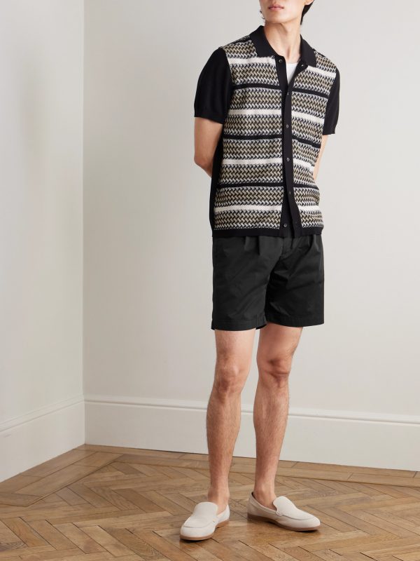 Straight-Leg Pleated Organic Cotton-Poplin Shorts - OU