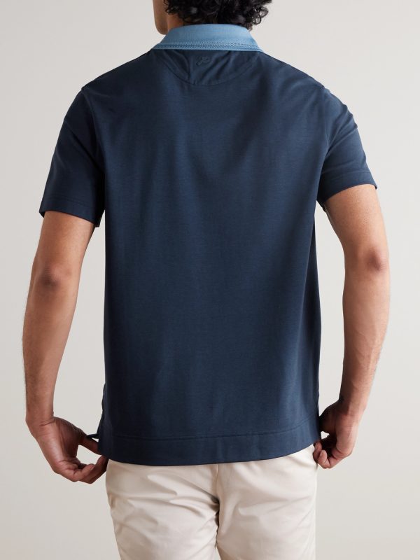 Two-Tone Stretch-Linen and Cotton-Blend Jersey Polo Shirt - BK Two-Tone Stretch-Linen and Cotton-Blend Jersey Polo Shirt - BK