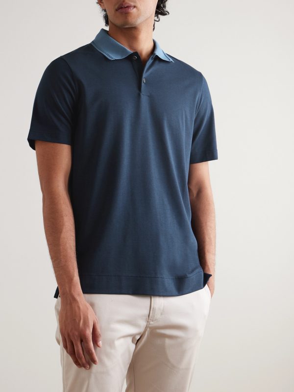 Two-Tone Stretch-Linen and Cotton-Blend Jersey Polo Shirt - FR Two-Tone Stretch-Linen and Cotton-Blend Jersey Polo Shirt - FR