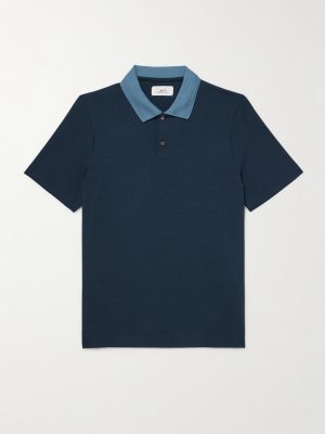Two-Tone Stretch-Linen and Cotton-Blend Jersey Polo Shirt