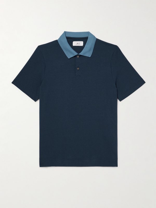 Two-Tone Stretch-Linen and Cotton-Blend Jersey Polo Shirt Two-Tone Stretch-Linen and Cotton-Blend Jersey Polo Shirt