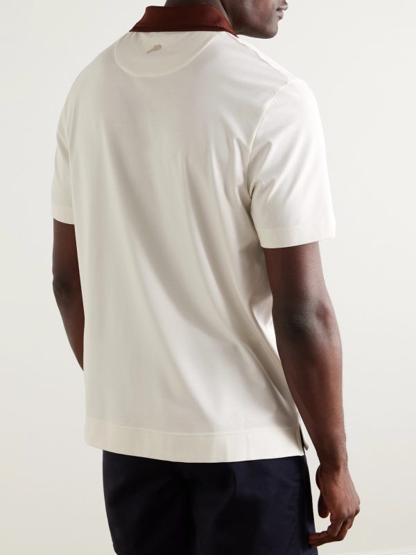 Two-Tone Stretch-Linen and Cotton-Blend Jersey Polo Shirt - BK