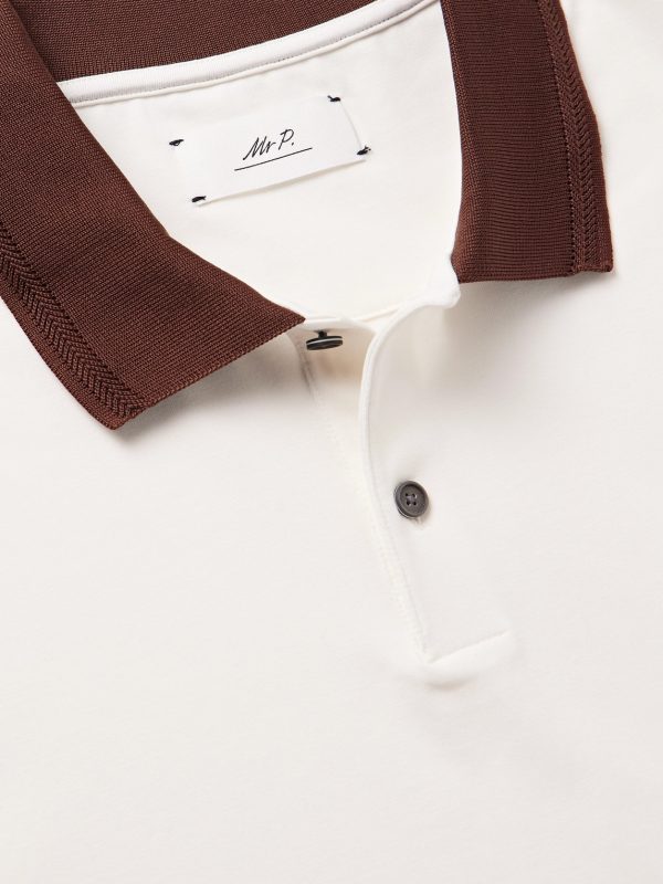 Two-Tone Stretch-Linen and Cotton-Blend Jersey Polo Shirt - CU
