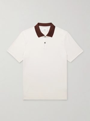 Two-Tone Stretch-Linen and Cotton-Blend Jersey Polo Shirt