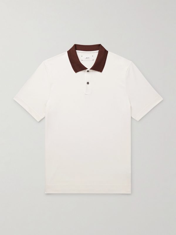 Two-Tone Stretch-Linen and Cotton-Blend Jersey Polo Shirt