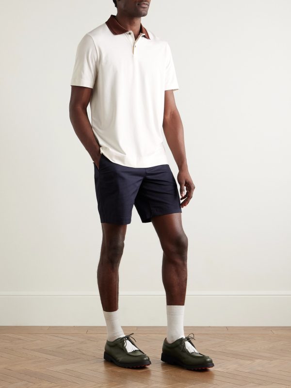 Two-Tone Stretch-Linen and Cotton-Blend Jersey Polo Shirt - OU