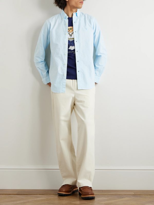 Button-Down Collar Logo-Embroidered Cotton Oxford Shirt - OU Button-Down Collar Logo-Embroidered Cotton Oxford Shirt - OU