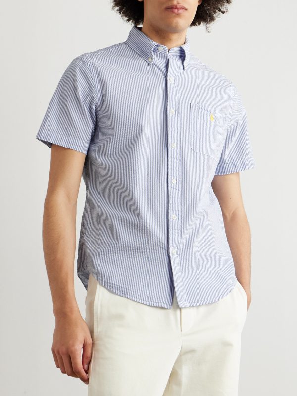 Button-Down Collar Striped Cotton-Seersucker Shirt - FR Button-Down Collar Striped Cotton-Seersucker Shirt - FR