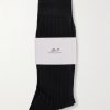 Three-Pack Ribbed Cotton-Blend Socks - E1