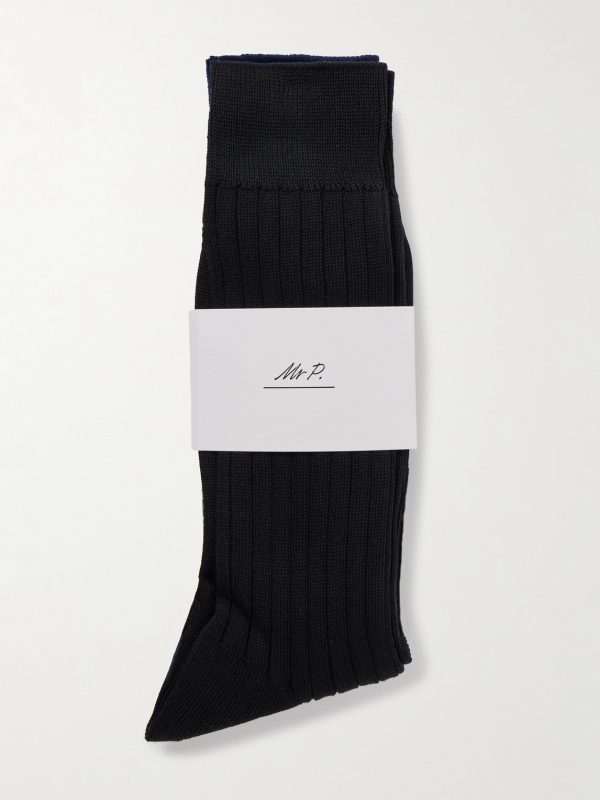 Three-Pack Ribbed Cotton-Blend Socks - E1