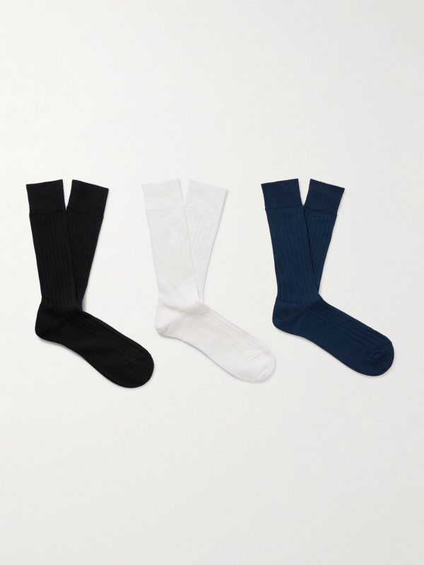 Three-Pack Ribbed Cotton-Blend Socks