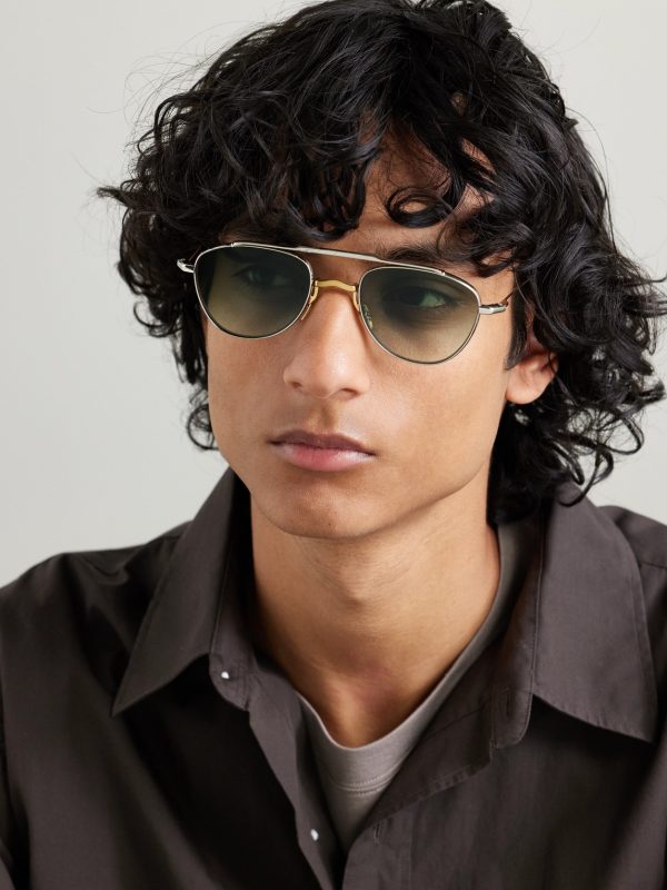 Flynn Aviator-Style Silver- and Gold-Tone Sunglasses - OU Flynn Aviator-Style Silver- and Gold-Tone Sunglasses - OU