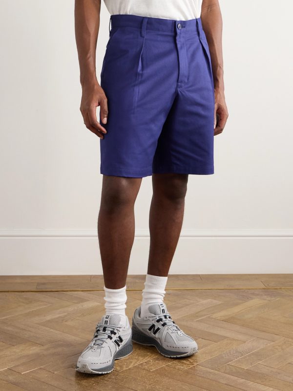 Straight-Leg Pleated Cotton-Twill Shorts - FR Straight-Leg Pleated Cotton-Twill Shorts - FR