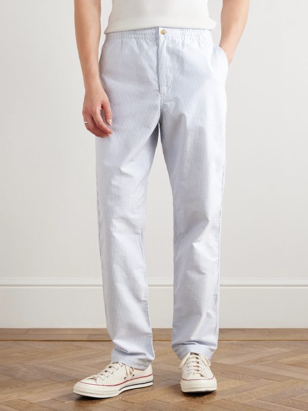 Straight-Leg Striped Cotton Oxford Trousers - FR