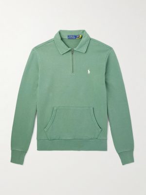Slim-Fit Logo-Embroidered Cotton-Jersey Half-Zip Sweatshirt Slim-Fit Logo-Embroidered Cotton-Jersey Half-Zip Sweatshirt