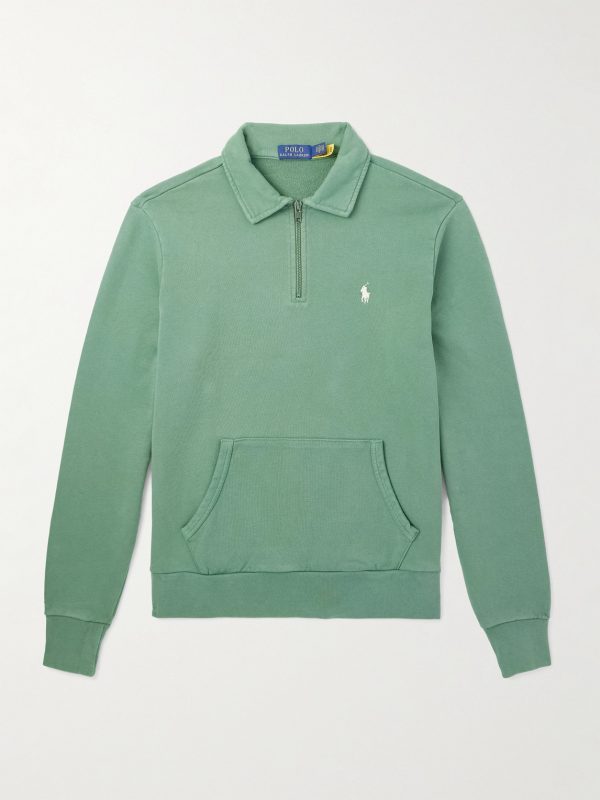 Slim-Fit Logo-Embroidered Cotton-Jersey Half-Zip Sweatshirt
