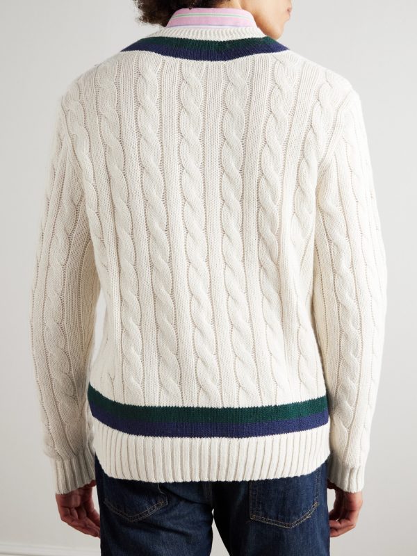 Striped Cable-Knit Cotton, Cashmere and Hemp-Blend Sweater - BK