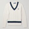 Striped Cable-Knit Cotton, Cashmere and Hemp-Blend Sweater