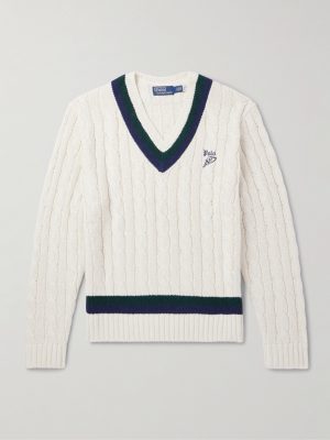 Striped Cable-Knit Cotton, Cashmere and Hemp-Blend Sweater Striped Cable-Knit Cotton, Cashmere and Hemp-Blend Sweater