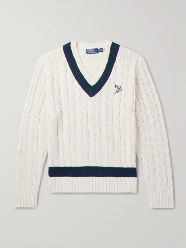 Striped Cable-Knit Cotton, Cashmere and Hemp-Blend Sweater