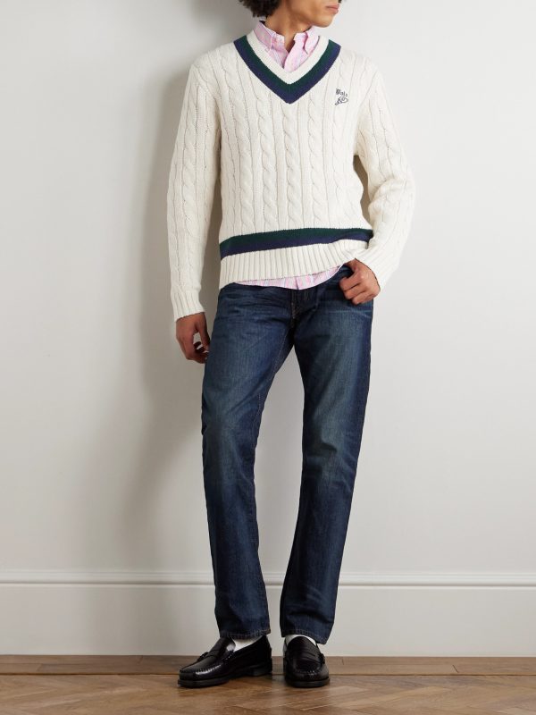 Striped Cable-Knit Cotton, Cashmere and Hemp-Blend Sweater - OU