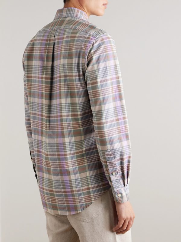 Button-Down Collar Checked Cotton-Twill Shirt - BK