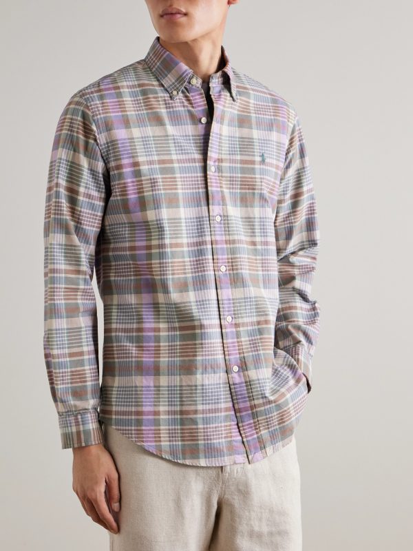 Button-Down Collar Checked Cotton-Twill Shirt - FR