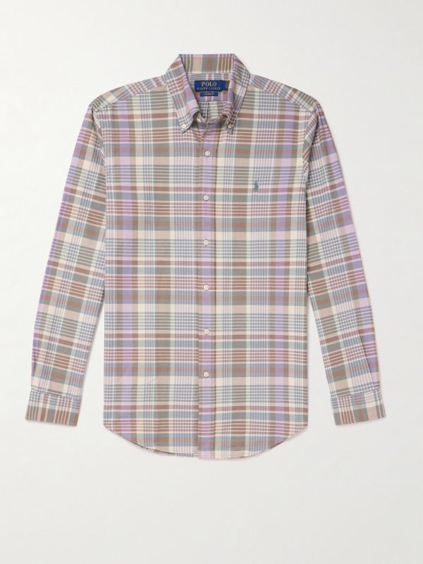Button-Down Collar Checked Cotton-Twill Shirt