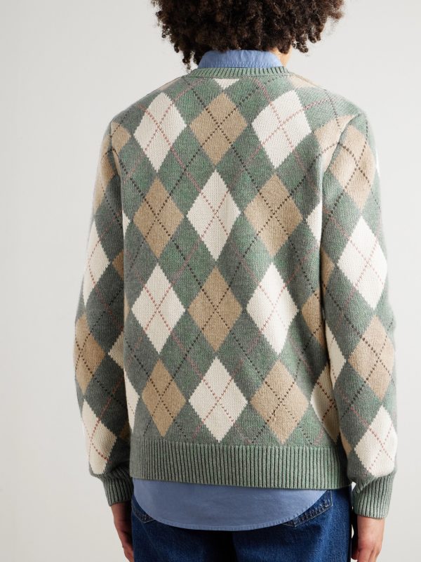 Argyle Intarsia-Knit Cotton and Wool-Blend Sweater - BK Argyle Intarsia-Knit Cotton and Wool-Blend Sweater - BK