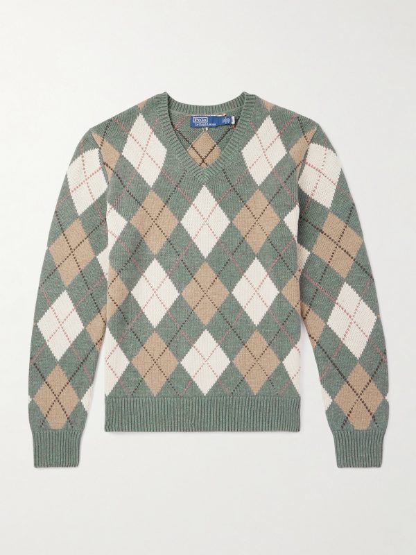Argyle Intarsia-Knit Cotton and Wool-Blend Sweater Argyle Intarsia-Knit Cotton and Wool-Blend Sweater