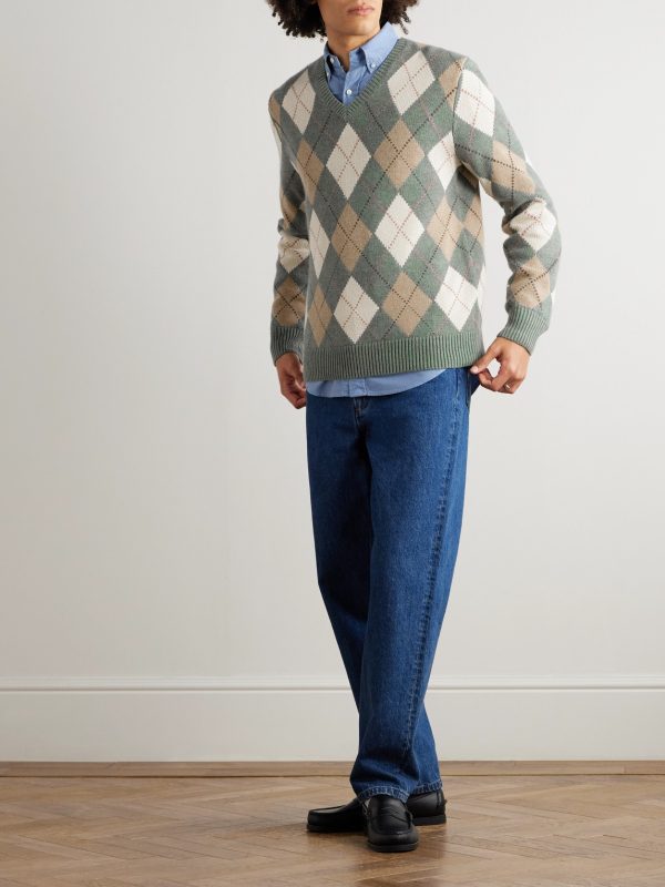 Argyle Intarsia-Knit Cotton and Wool-Blend Sweater - OU Argyle Intarsia-Knit Cotton and Wool-Blend Sweater - OU