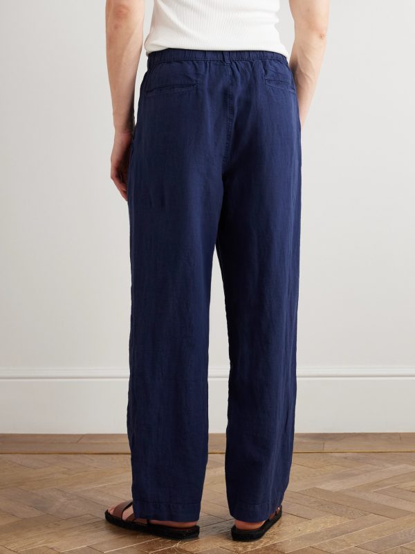 Straight-Leg Pleated Linen Trousers - BK Straight-Leg Pleated Linen Trousers - BK
