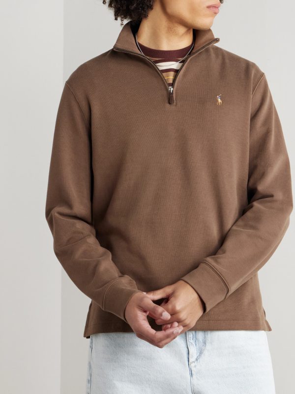 Logo-Embroidered Cotton-Jersey Half-Zip Sweatshirt - FR Logo-Embroidered Cotton-Jersey Half-Zip Sweatshirt - FR