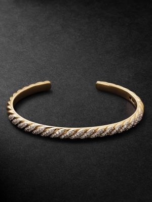 Sculpted Cable 18-Karat Gold Diamond Cuff Sculpted Cable 18-Karat Gold Diamond Cuff